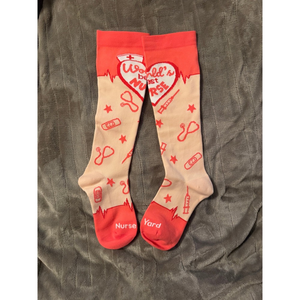 Nurse Yard Worlds Best Nurse Compression Socks Coral Peach Medical Theme